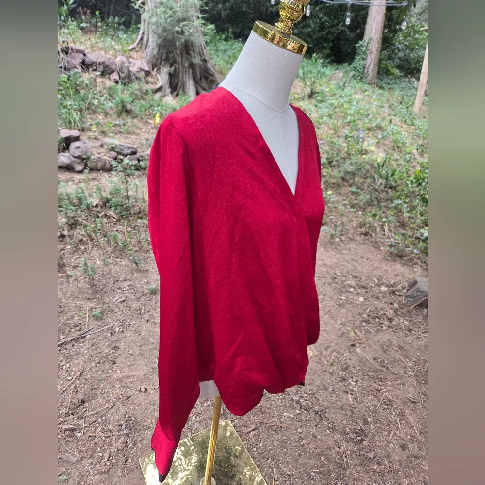 DKNY Deep‎ Red V-Neck Blouse - Picture 3 of 5